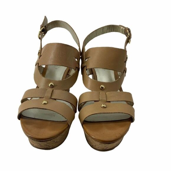 Guess Cork Wedge Heels Tan Open Toe 8.5 Leather - Picture 4 of 11